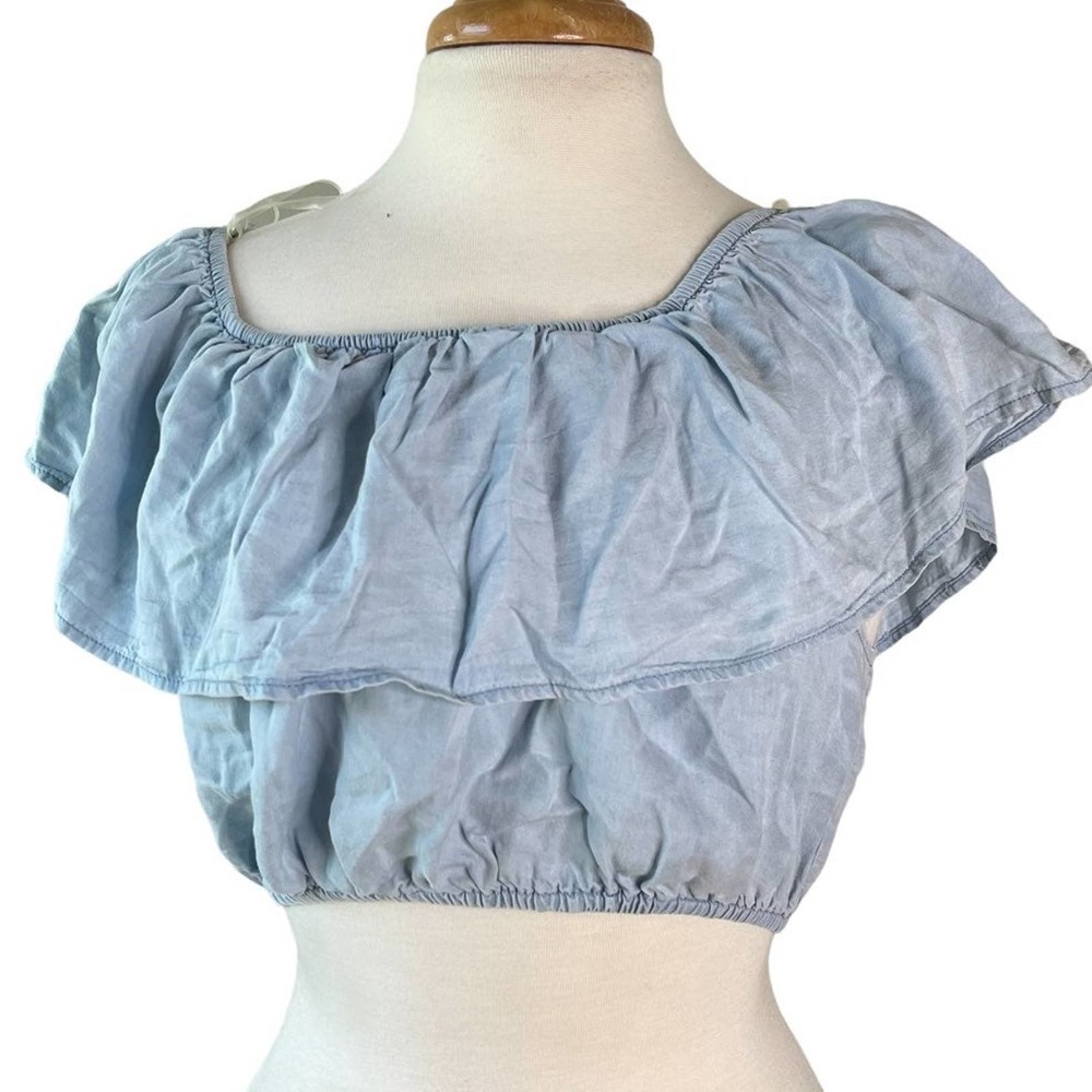 Blue Ruffle Crop Top Off Shoulder Frilly Crop Top Size L, Illa Illa, Pitaya
